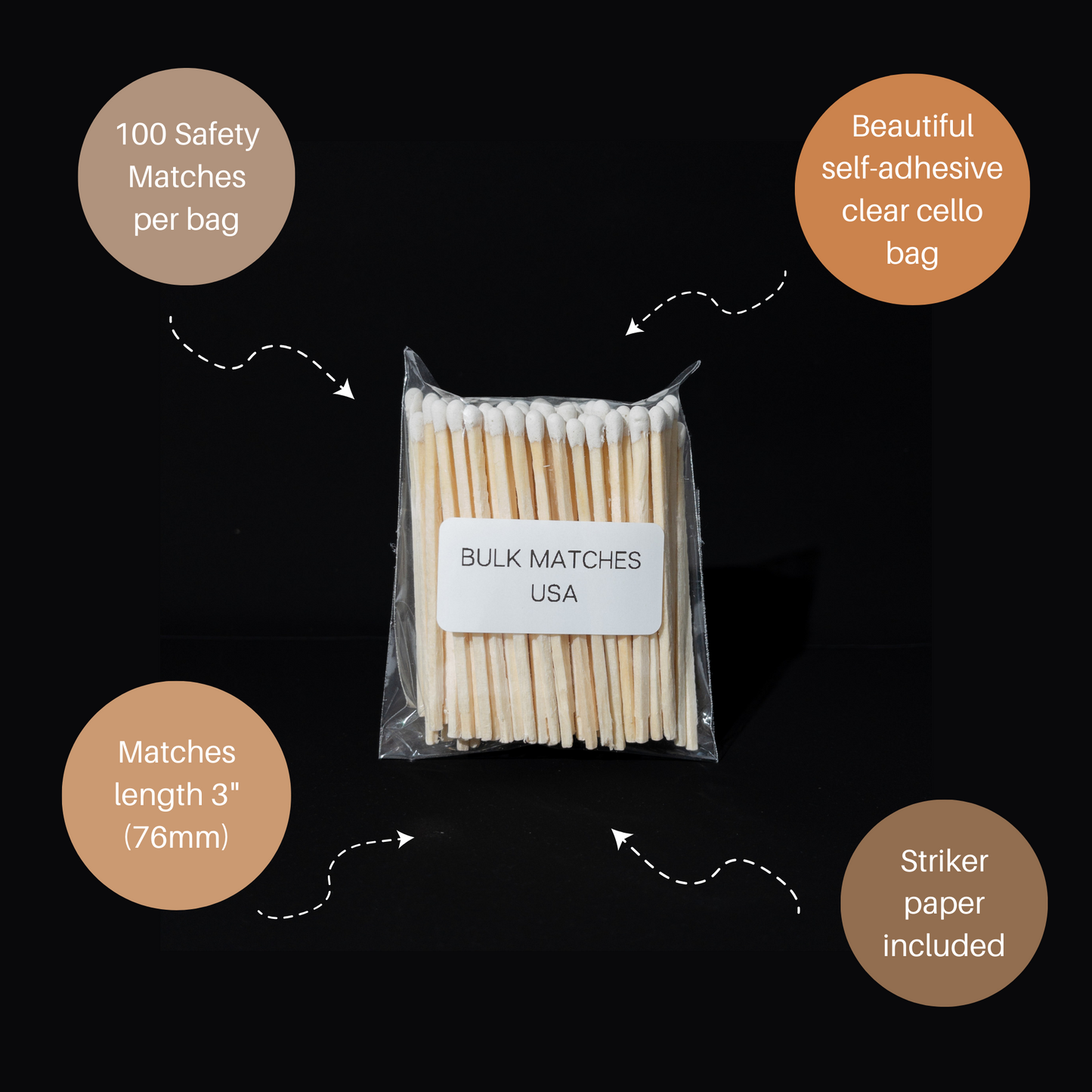 3" White Tip Long matches | Bulk matches | Matches Kit