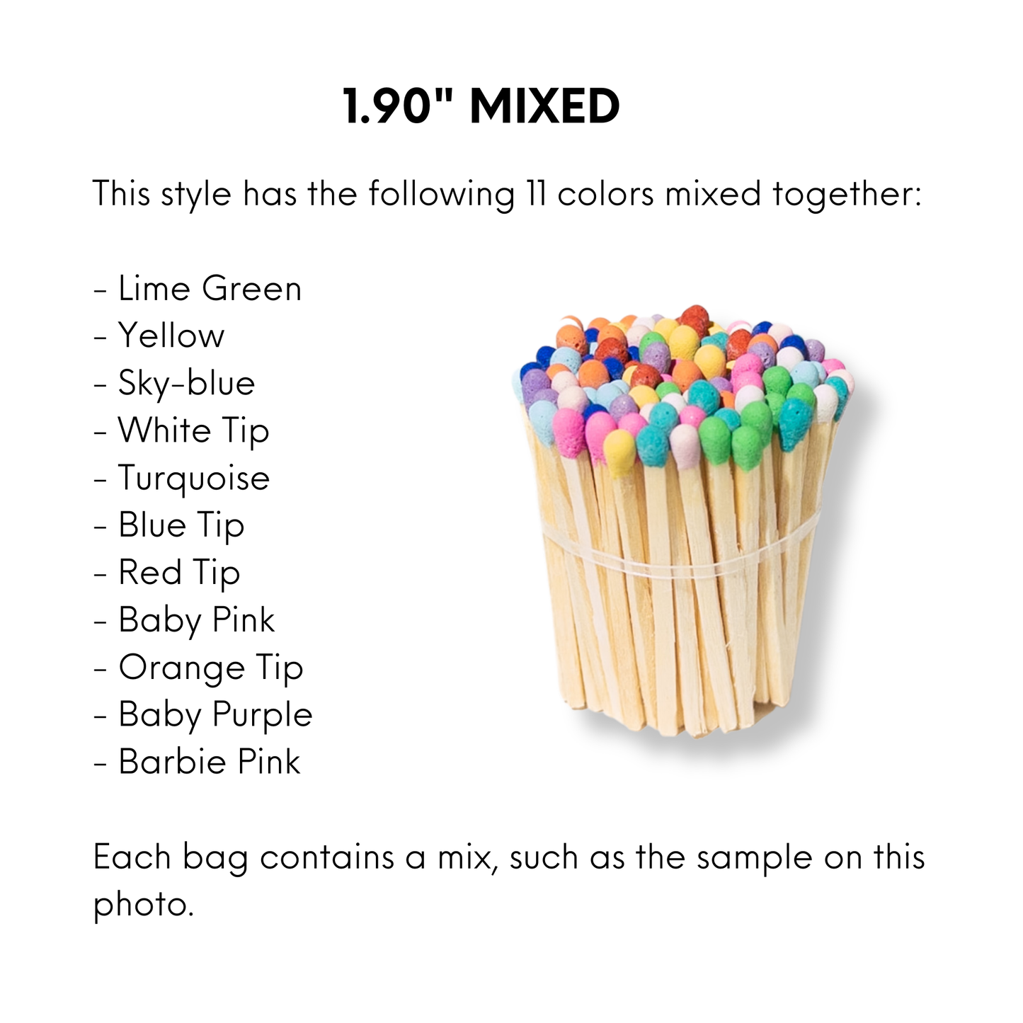 1.90” Safety Matches – Rainbow Tip (11 Colors)