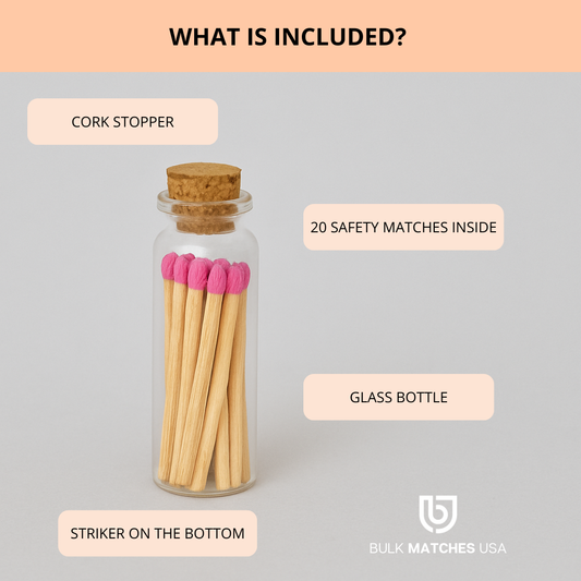 Pack of 100 Assembled Apothecary Match Bottles โ Matches with Cork & Striker Paper
