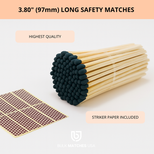 3.80″ Black Tip Safety Matches | Elegant Long Matches for Candles & Events