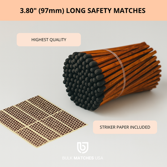 3.80″ Black Faux Cedar Safety Matches | Long Matches for Candles & Events