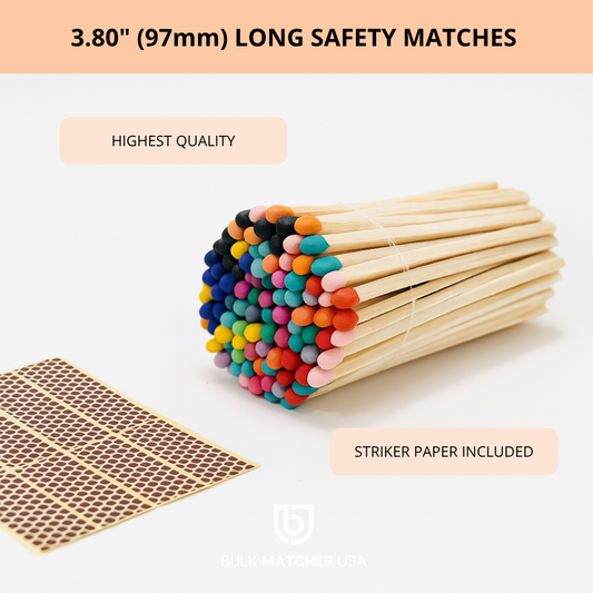 3.80″ Rainbow Mix Tip Safety Matches | Colorful Long Matches for Candles & Events