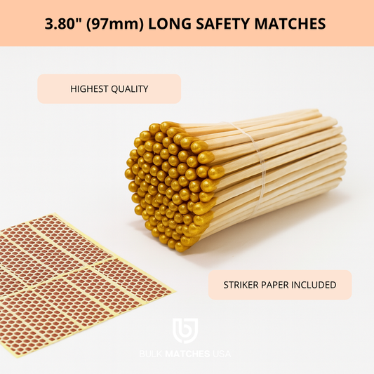 3.80″ Gold Metallic Tip Safety Matches | Luxury Long Matches for Candles & Events