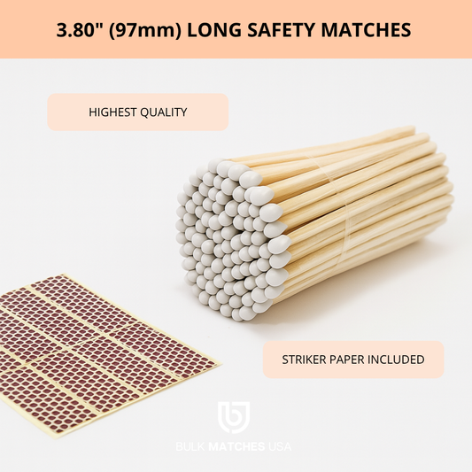 3.80″ White Tip Safety Matches | Long Wooden Matches for Candles & Events