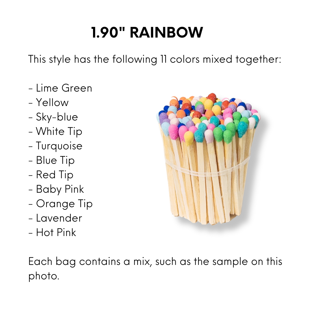 1.90” Safety Matches – Rainbow Tip (11 Colors)