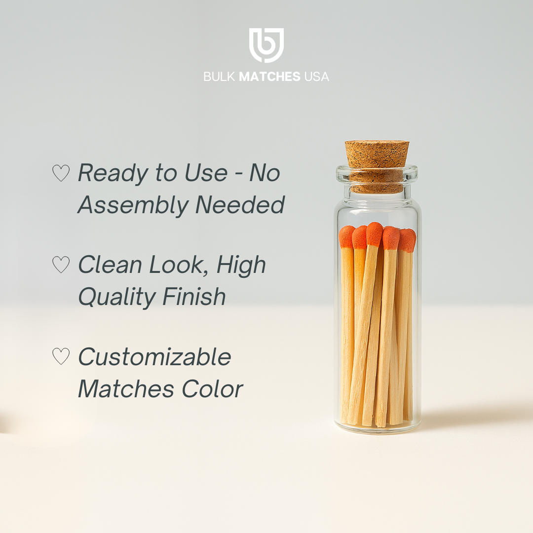 Pack of 100 Assembled Apothecary Match Bottles – Matches with Cork & Striker Paper SALE