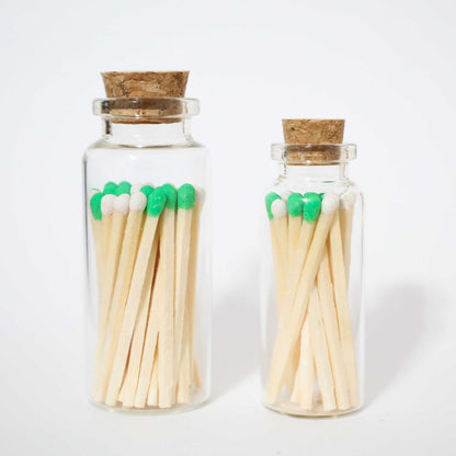 Duo Green and White Matches in a bottle | Wedding favors | Colorful Matches | Apothecary jars