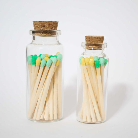 Trio Lime Green, Pastel Green and Yellow Matches in a bottle | Wedding favors | Colorful Matches | Apothecary jars