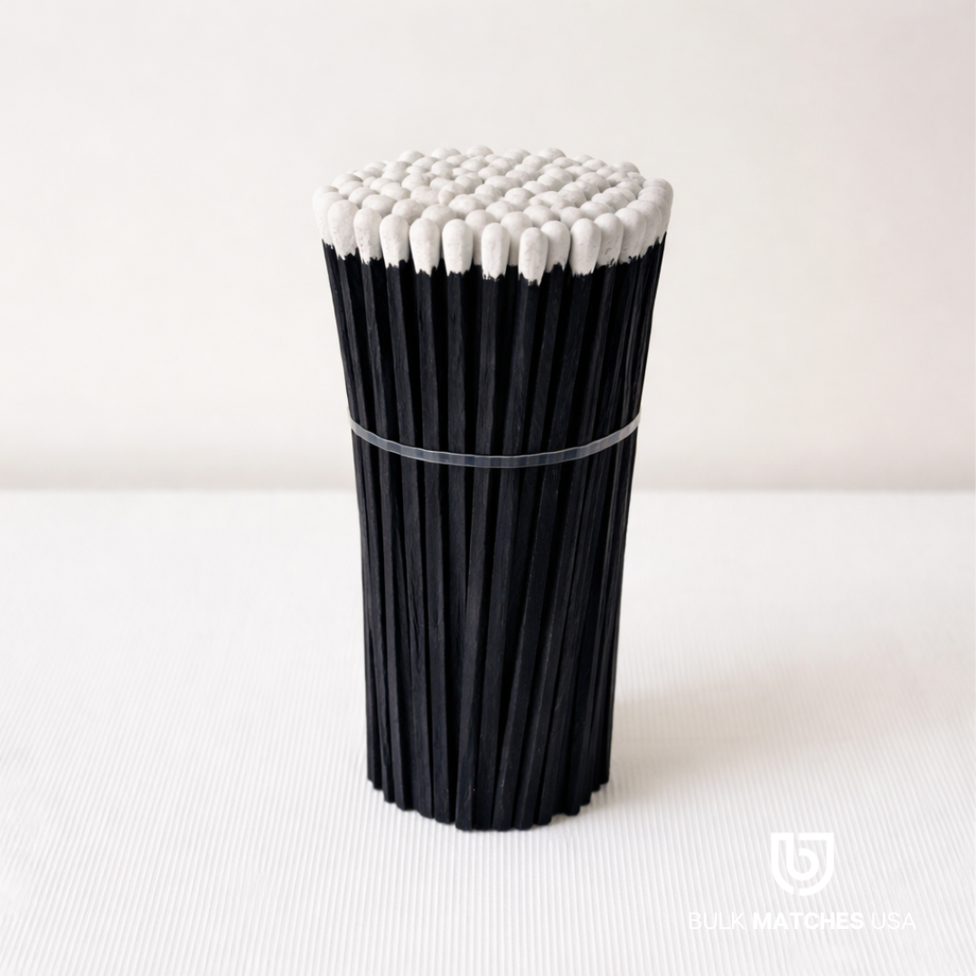 3.80 inch tuxedo safety matches white tip black stick bundle